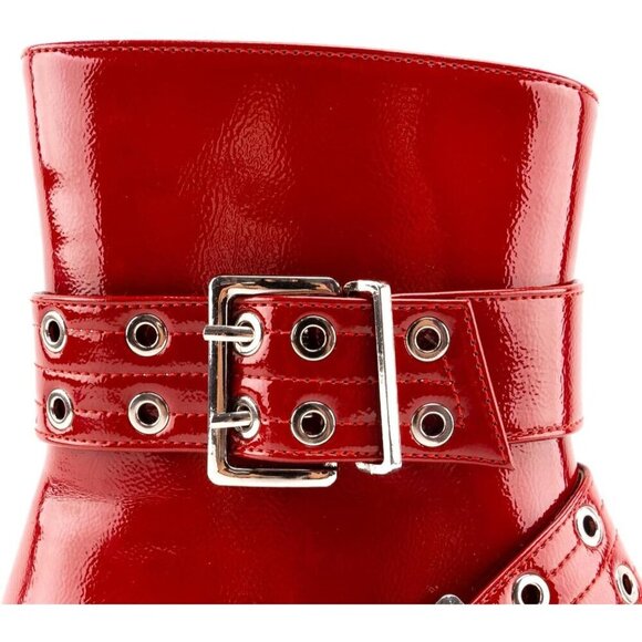 🆕Women Red Ankle Wide Buckle Boots Pointed Toe Low Heel Boot Pull Fashion Boots - Picture 8 of 8